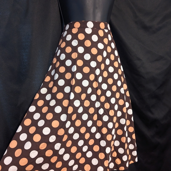 Stylish Polka Dot Midi Skirt - Black, White, and Brown - Picture 2 of 6